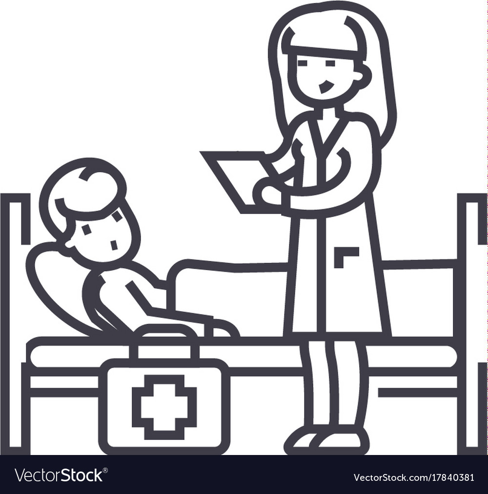Nurse and patient line icon sign