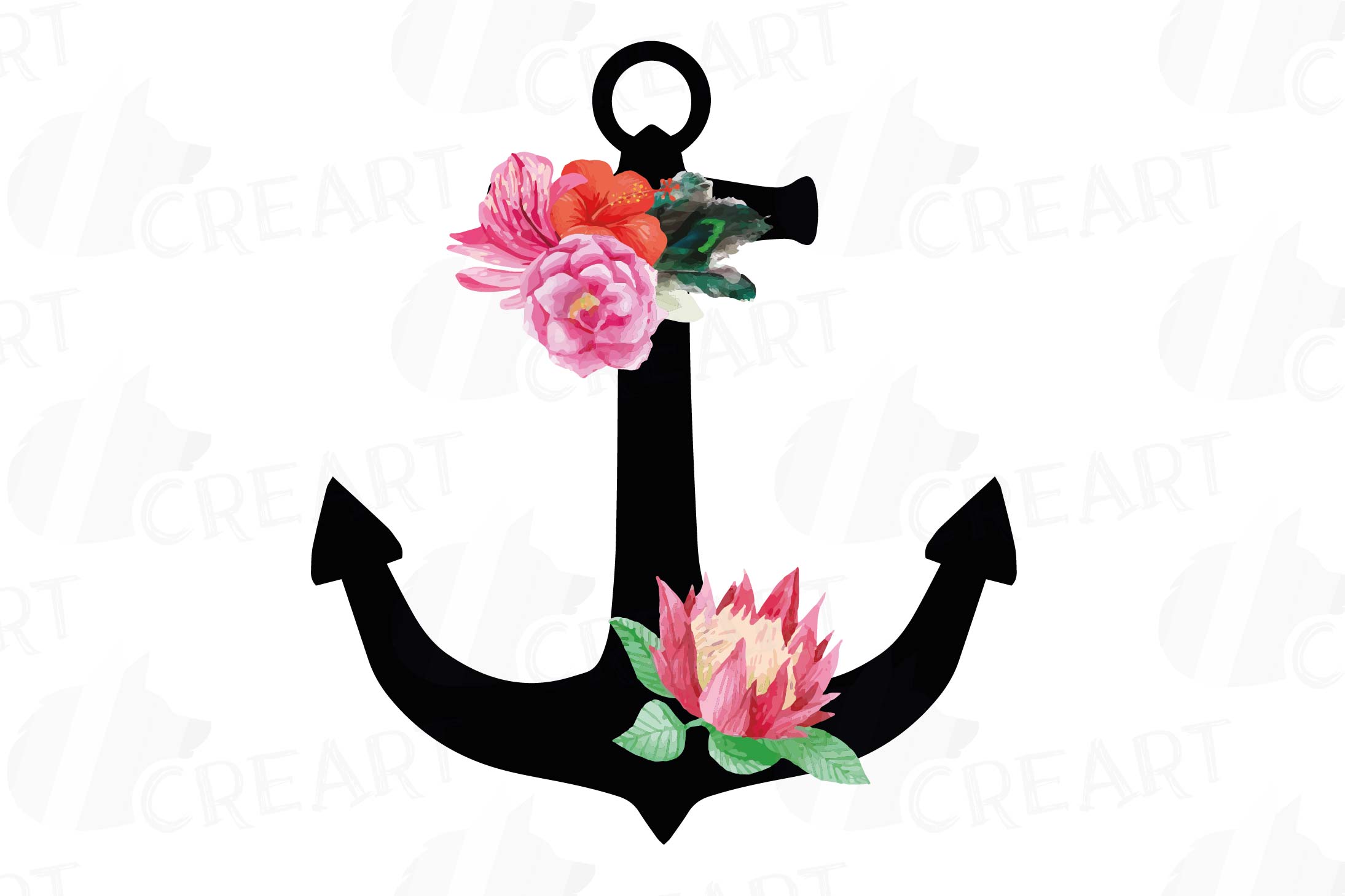 Floral anchor clip art collection, watercolor floral anchor,