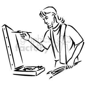 Black and White Male Artist Painting on a Canvas Using Several Paint  Brushes clipart
