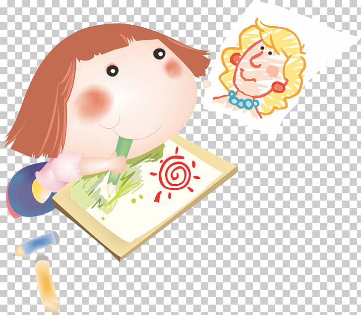 Cartoon Painting , Cute little girl painting PNG clipart