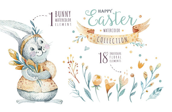 Watercolor happy easter clipart