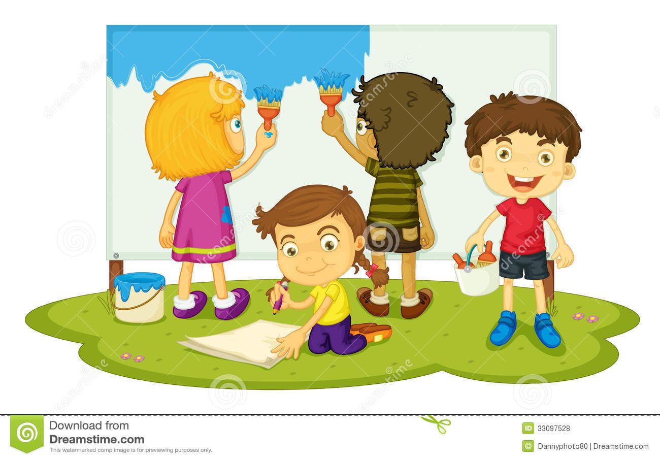 Kids Painting Walls Clipart in