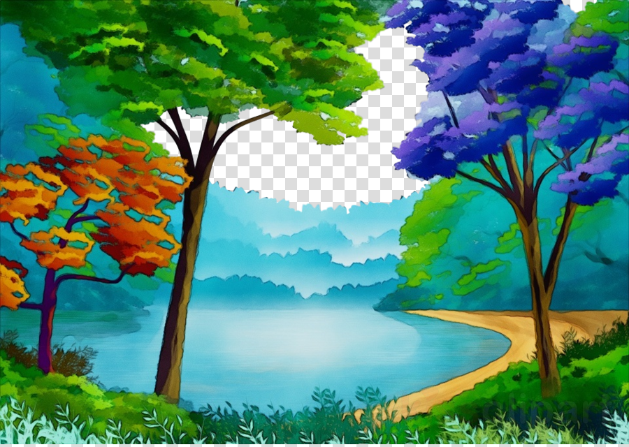Natural landscape nature theatrical scenery painting tree