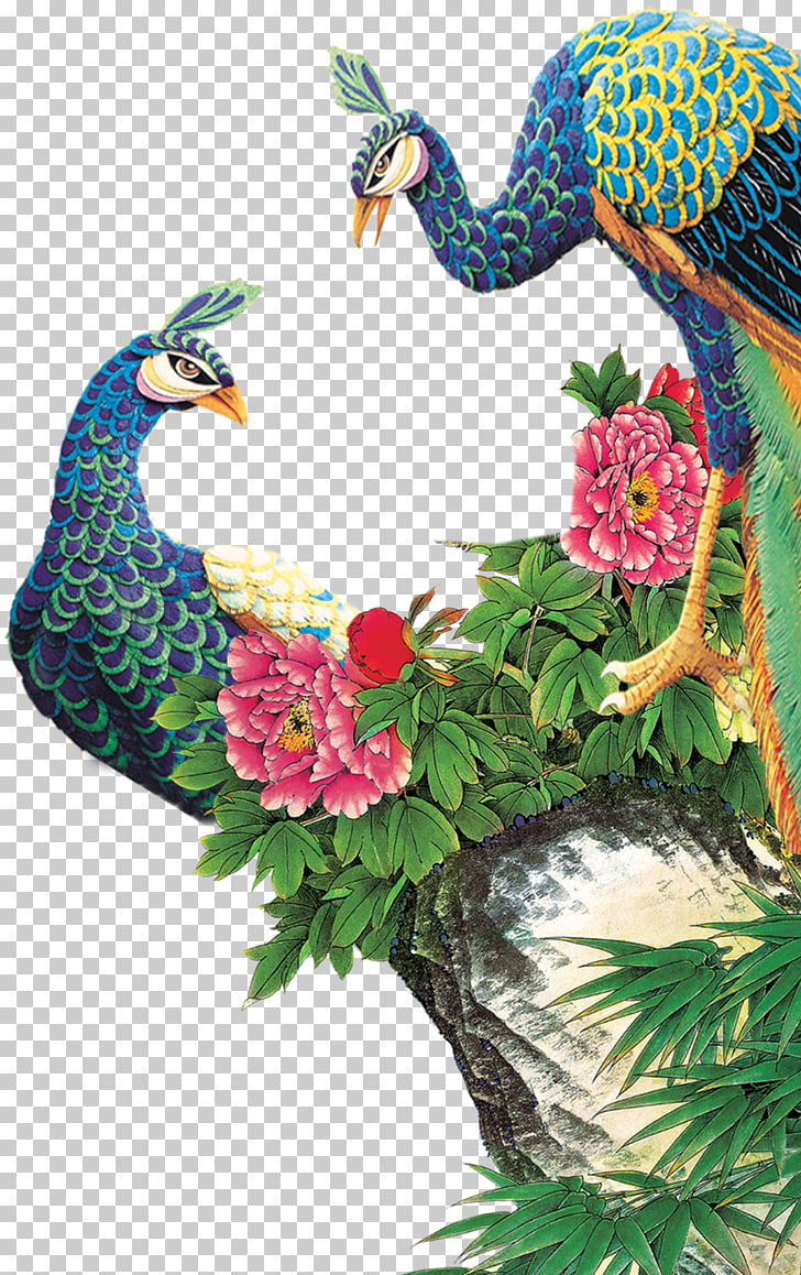 Peafowl Painting, peacock, two green peacocks PNG clipart