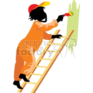 Man standing on a ladder painting the wall green clipart