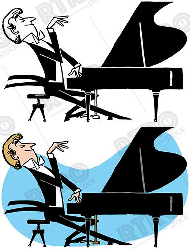 A cartoon of a pianist giving a concert on a grand piano