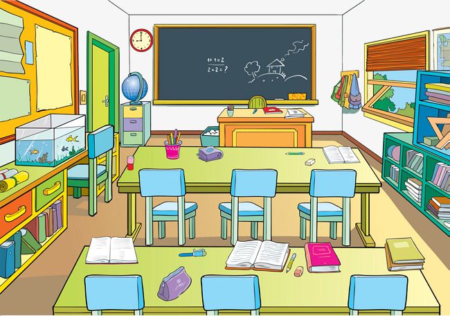 Cartoon school classrooms.
