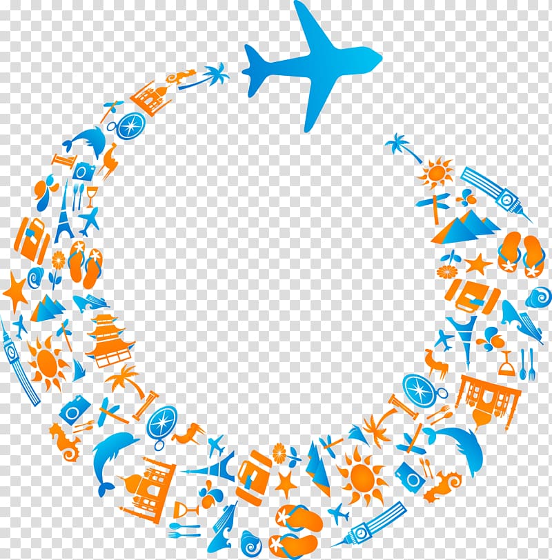Round blue and orange plane border template, Airplane Air