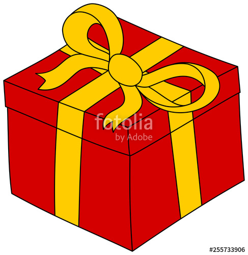 Cartoon red gift box with yellow ribbon