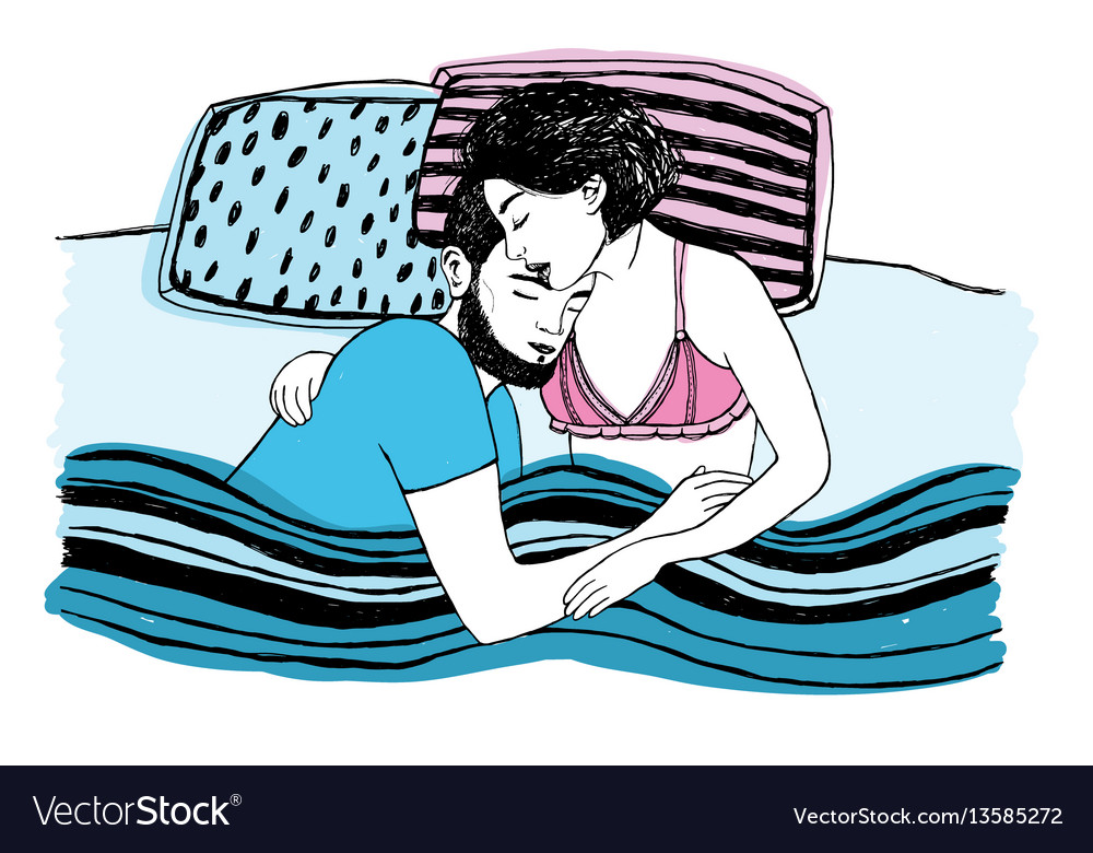 Romantic happy sleeping couple on bed young