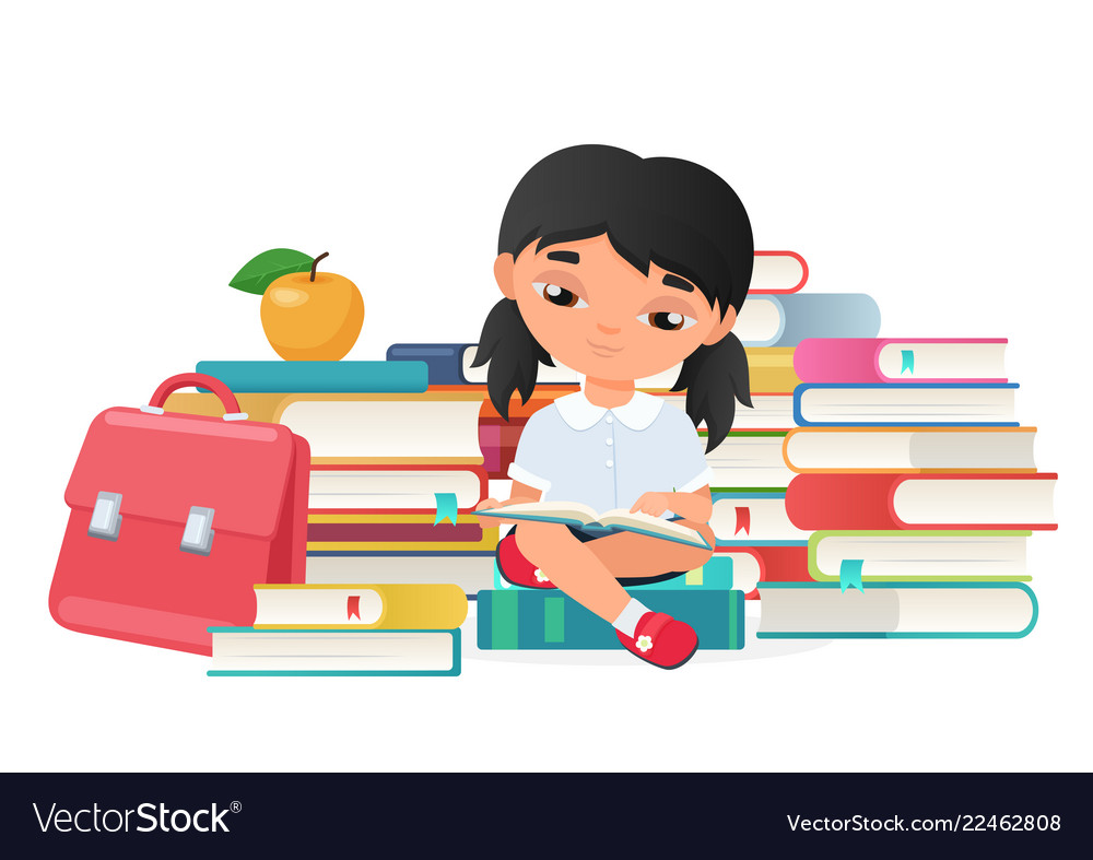 Cute little girl reading a books isolated