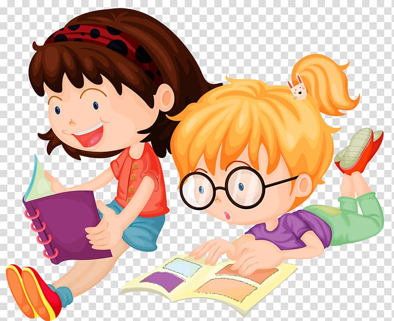 Two girls reading books illustration, Reading , Children
