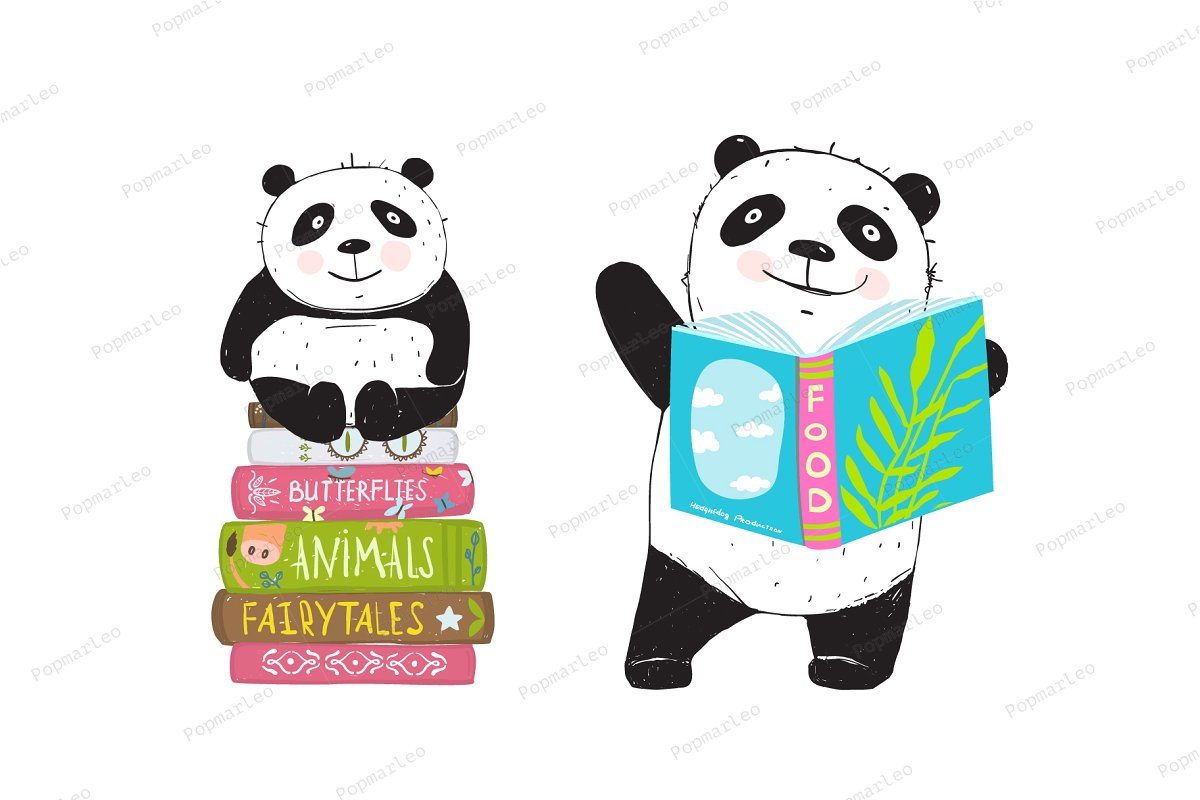 Panda bear reading.