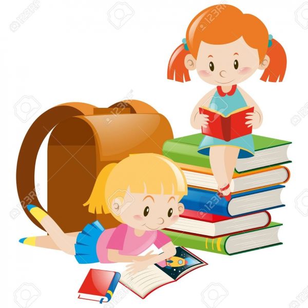 Two girls reading.