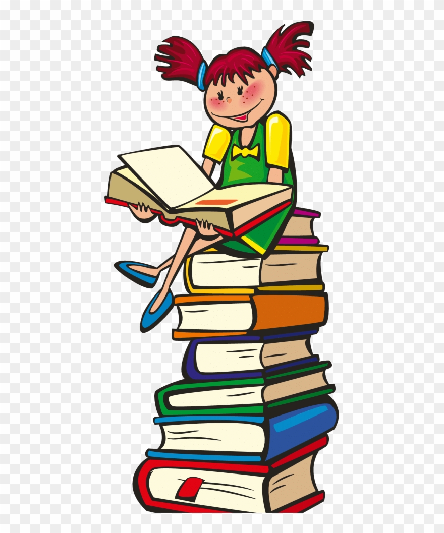 Drawing Of Child Sitting On Stack Of Books