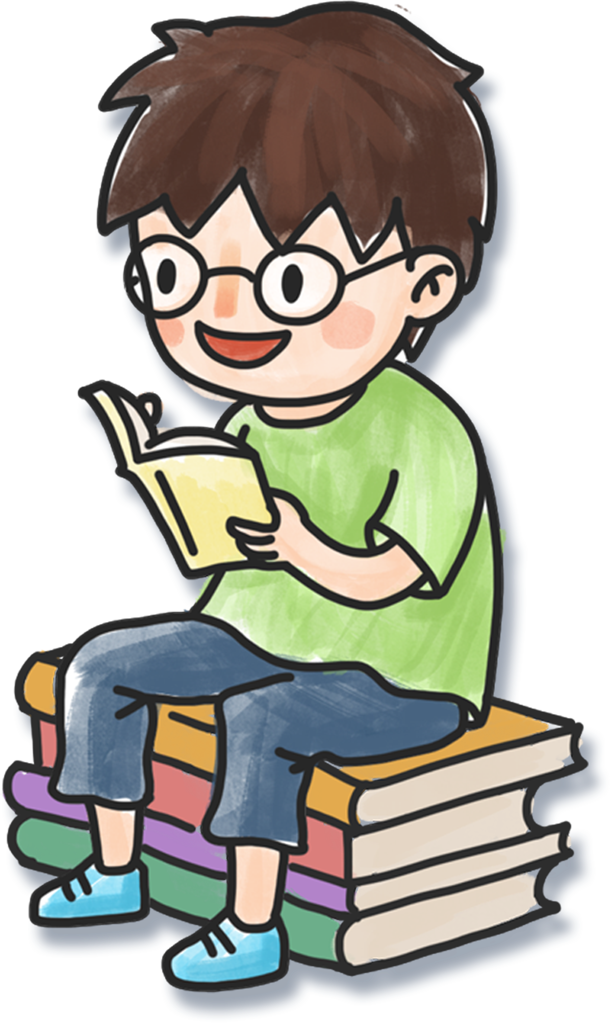 Hand Drawn Cartoon Boy Reading Book Decoration Png Clipart