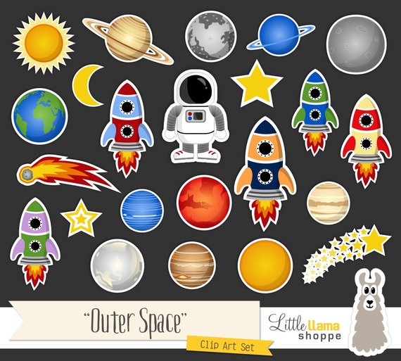 Space Clip Art, Cosmic Astronomy Planets Rockets Astronaut