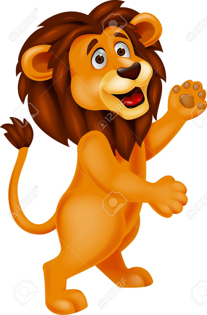 Lion cartoon waving.
