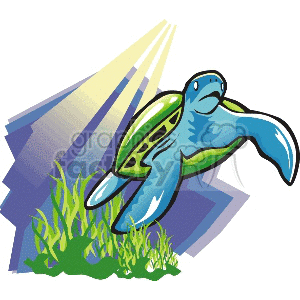 Green and blue sea turtle underwater clipart