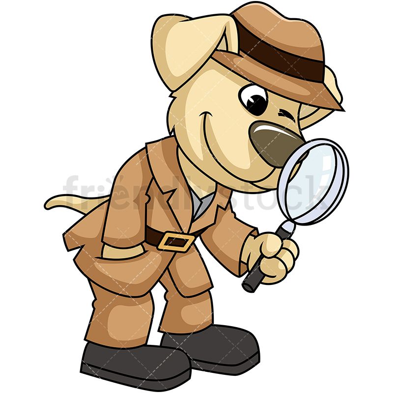Dog Mascot Character Detective With Magnifying Glass