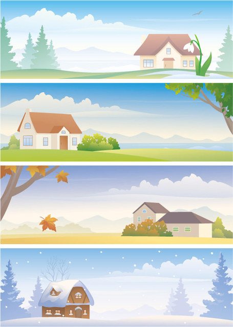 Free Four Seasons Landscape Vector Material Four Seasons