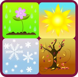 Clip art illustration of the four seasons depicted as icons