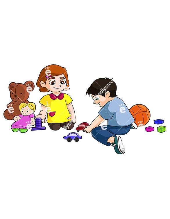A Little Boy And Girl Sharing Toys And Playing Nicely