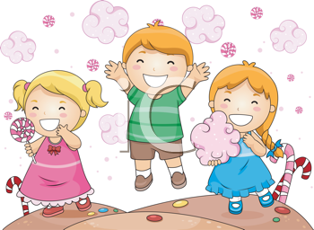 Royalty Free Clipart Image of Kids in Candy Land