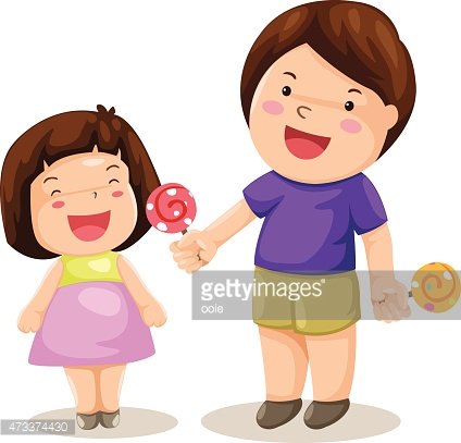 Boy and Girl Sharing Candy premium clipart