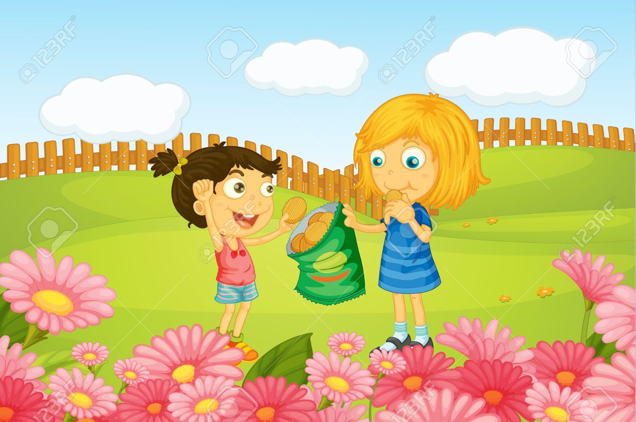 Kids sharing food clipart