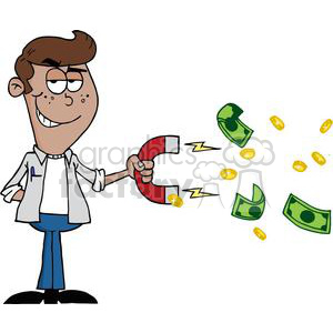 Teenager using a magnet to attract money clipart