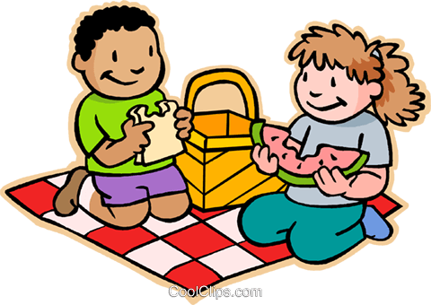 Boy and girl having a picnic Royalty Free Vector Clip Art