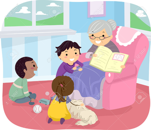 Grandmother Telling Stories Clipart