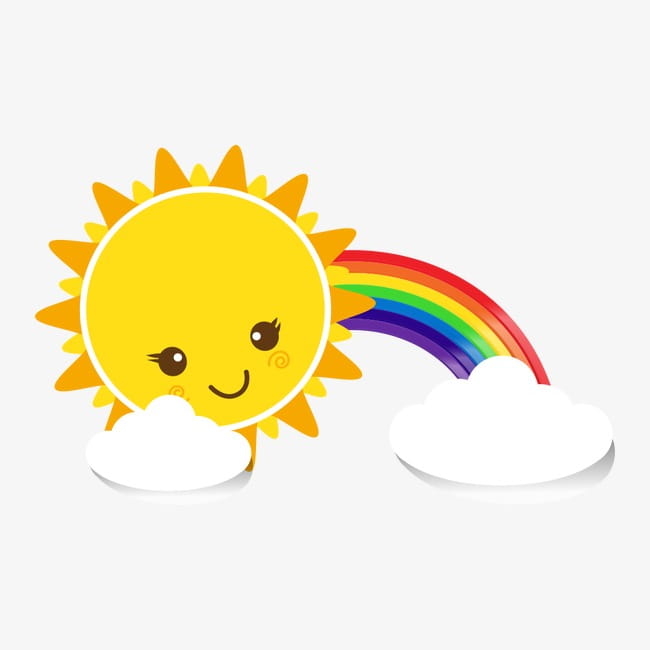 Cute sun, sun, rainbow, and clouds PNG clipart
