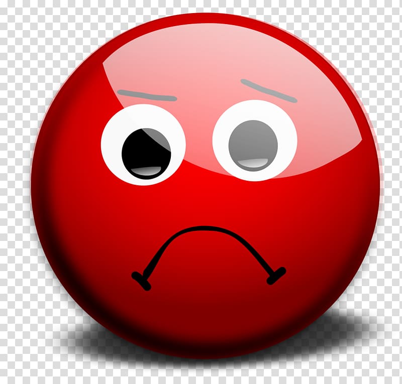 Round red sad emoji art, Sad transparent background PNG