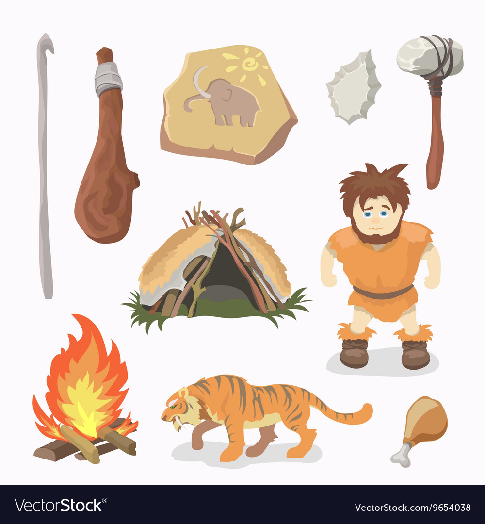 Stone Age icons Primitive man Cavemen