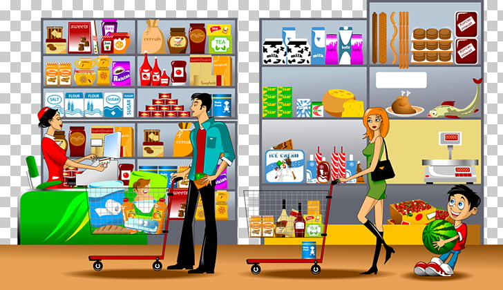 Supermarket Illustration, Supermarket checkout line PNG
