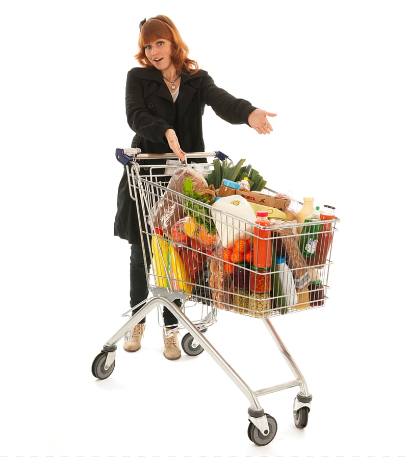 Woman in front of shopping cart art, Shopping cart Grocery