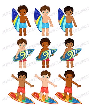African American Surfer Boys Clipart