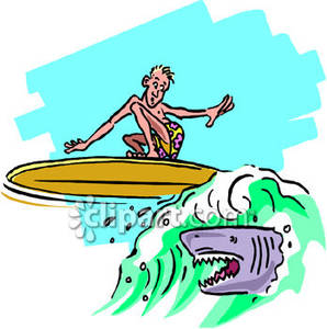A Shark Chasing a Surfer Royalty Free Clipart Picture