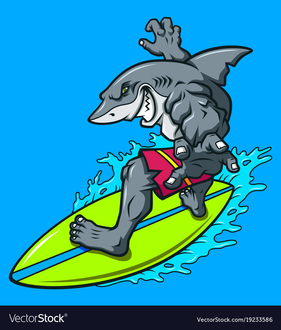 Cartoon surfing shark.