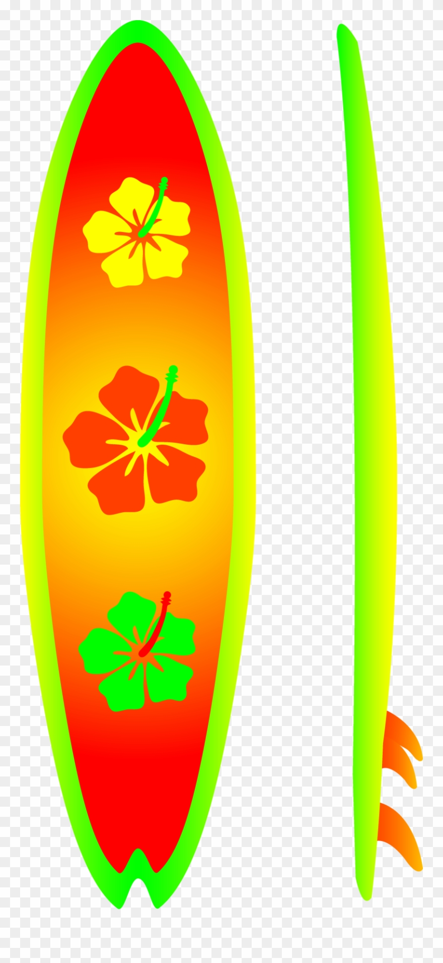 Neon Surfboard With Hibiscus Design Free Clip Art