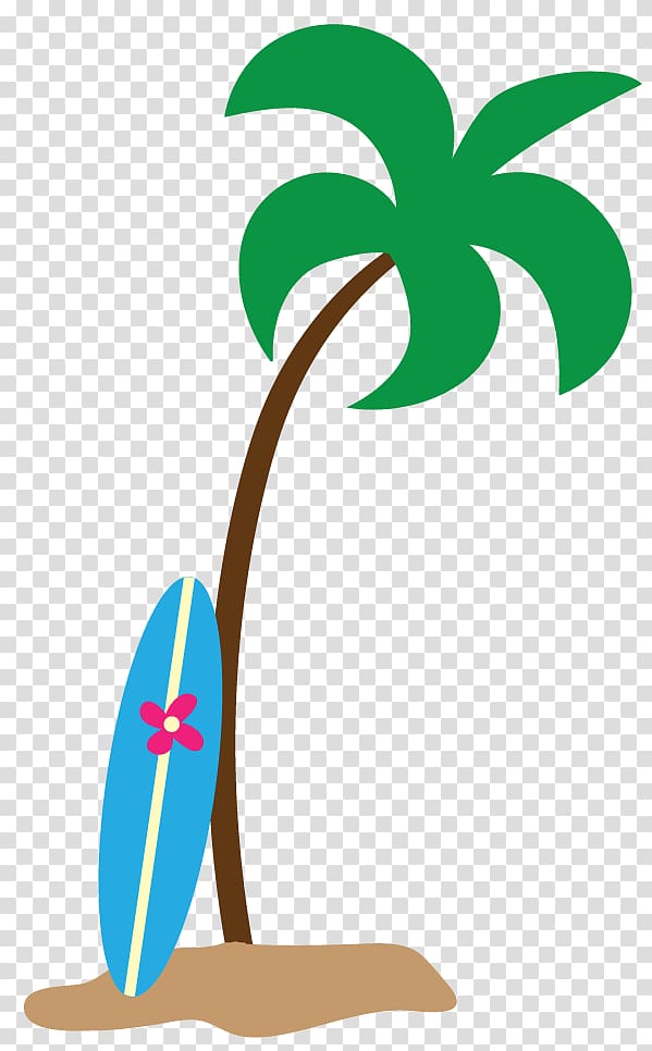 Surf board on palm tree illustration, Hawaii Arecaceae