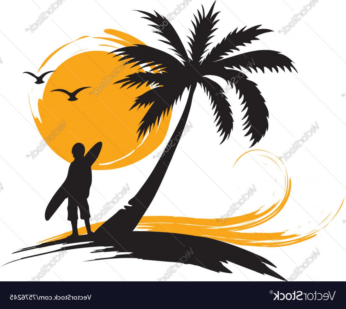 Tropical Landscape With Surf Vector