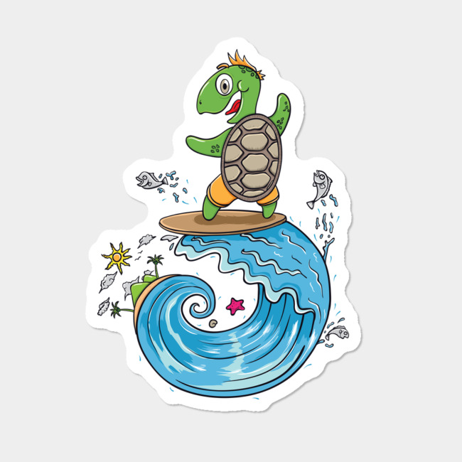 Surfing Turtle Sticker By Ghinan Design By Humans