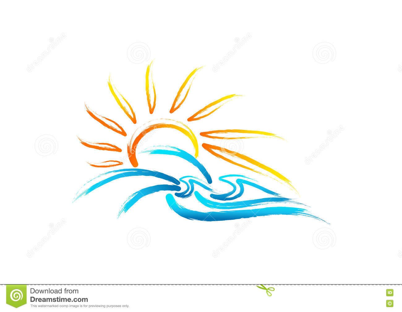 Sun Sea Wave Logo, Vintage Summer Symbol, Retro Wild Nature