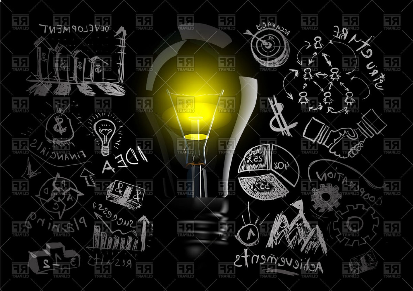 Creative Light Bulb Idea With Business Hand Drawn Symbols