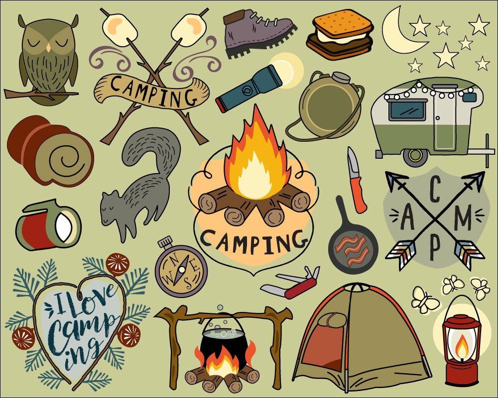 Camping Clipart, summer clipart, bullet journal stickers