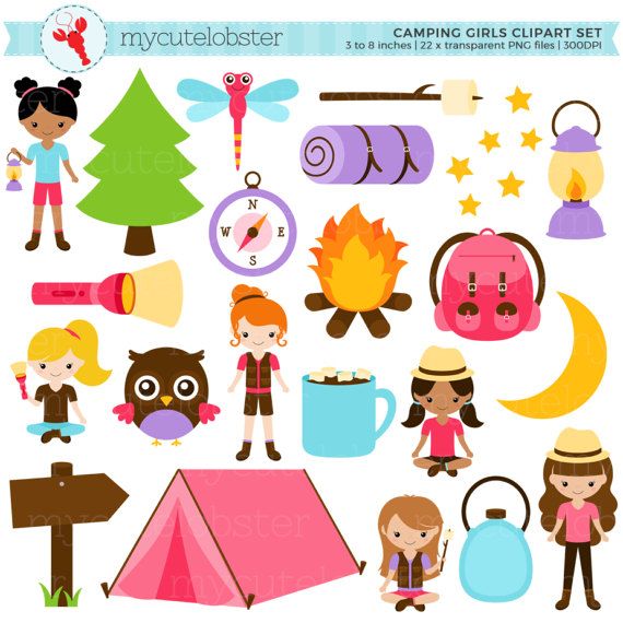 Camping girls clipart.