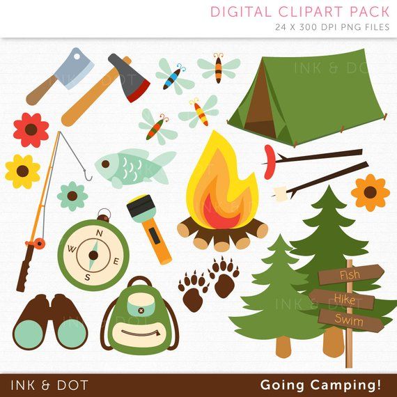 Camping Clipart, Fathers Day Clipart, Tent, Fishing, Hiking